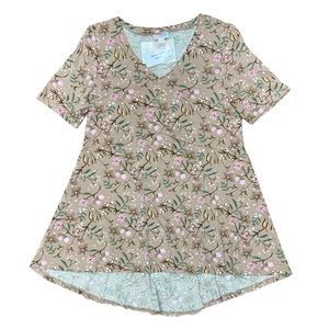 LuLaRoe Jana Women’s Empire Waist Swing Top XXS Tan Wildflowers